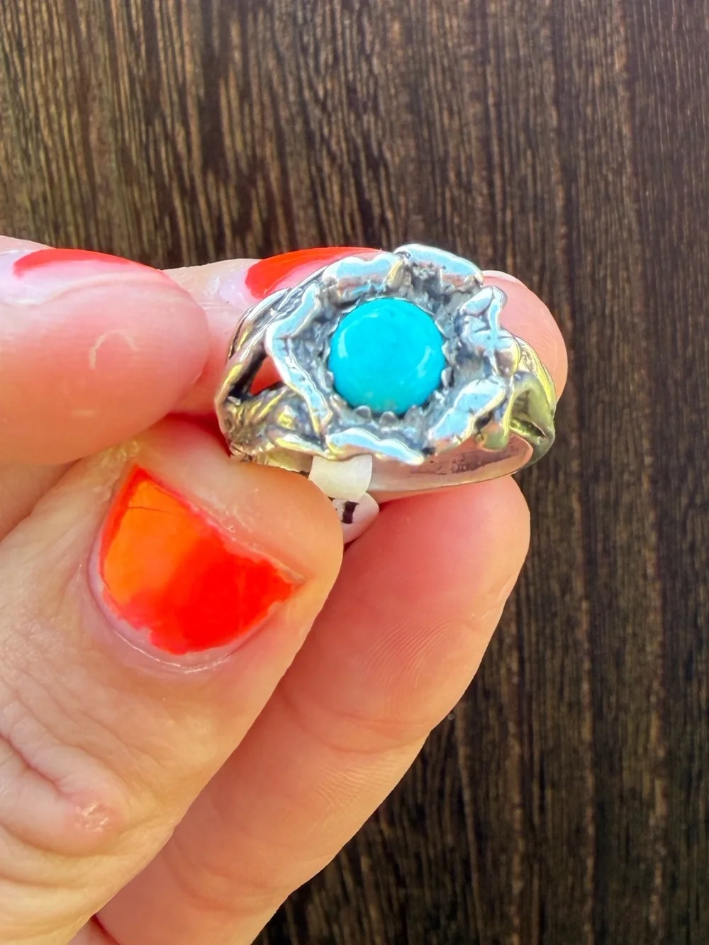 Vintage Gorgeous Turquoise Rose Sterling Silver Ring - Women Jewelry - Size 5
